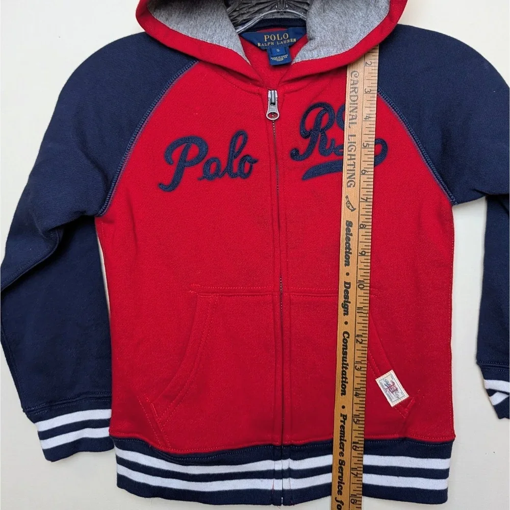 Polo Ralph Lauren Script Logo Spellout Fleece Full Zip Hoodie Jacket Boys Size 5